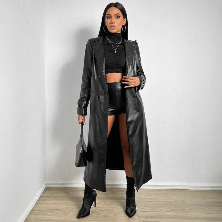 Ladies Elegant and Stylish Faux Leather Trench Coat Lune London