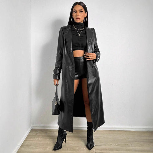 Ladies Elegant and Stylish Faux Leather Trench Coat Lune London