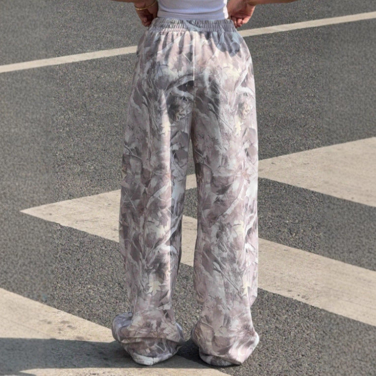 Women Wide Printed Pants with Elastic Waist Lune London