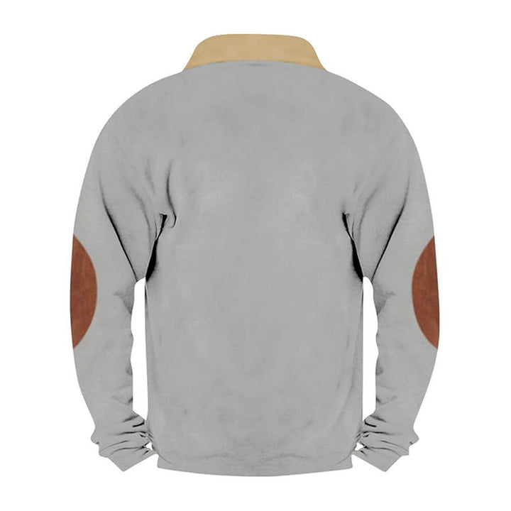 Fleece sweater for men with a stylish leather collar and elbow patches Lune London