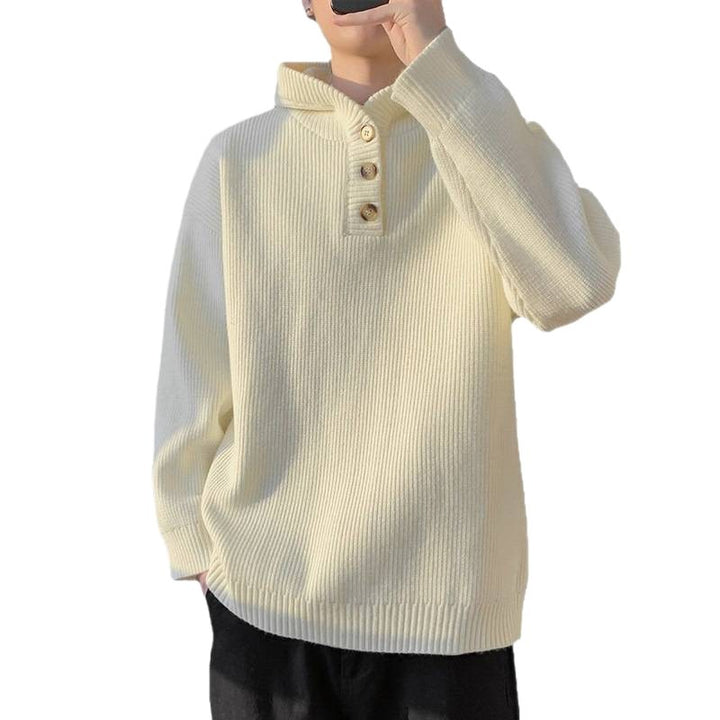 Men's knitted sweater with button placket and hood Lune London