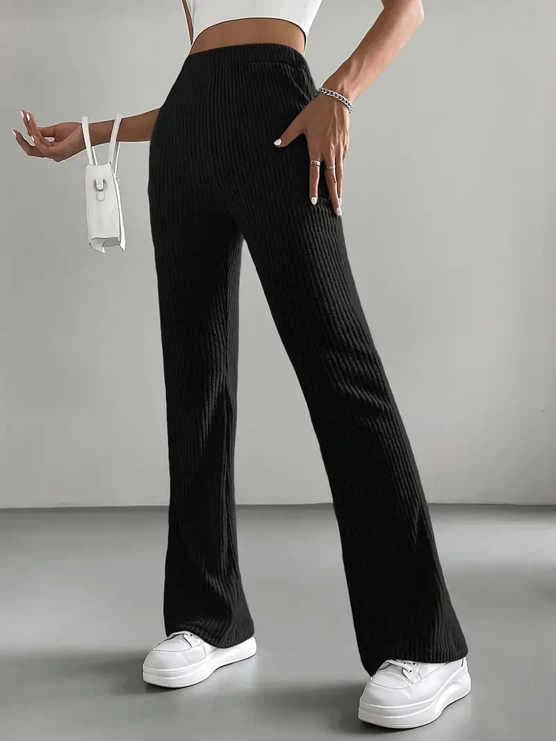 Women Elegant and Comfortable Ribbed High-Waisted Pants Lune London