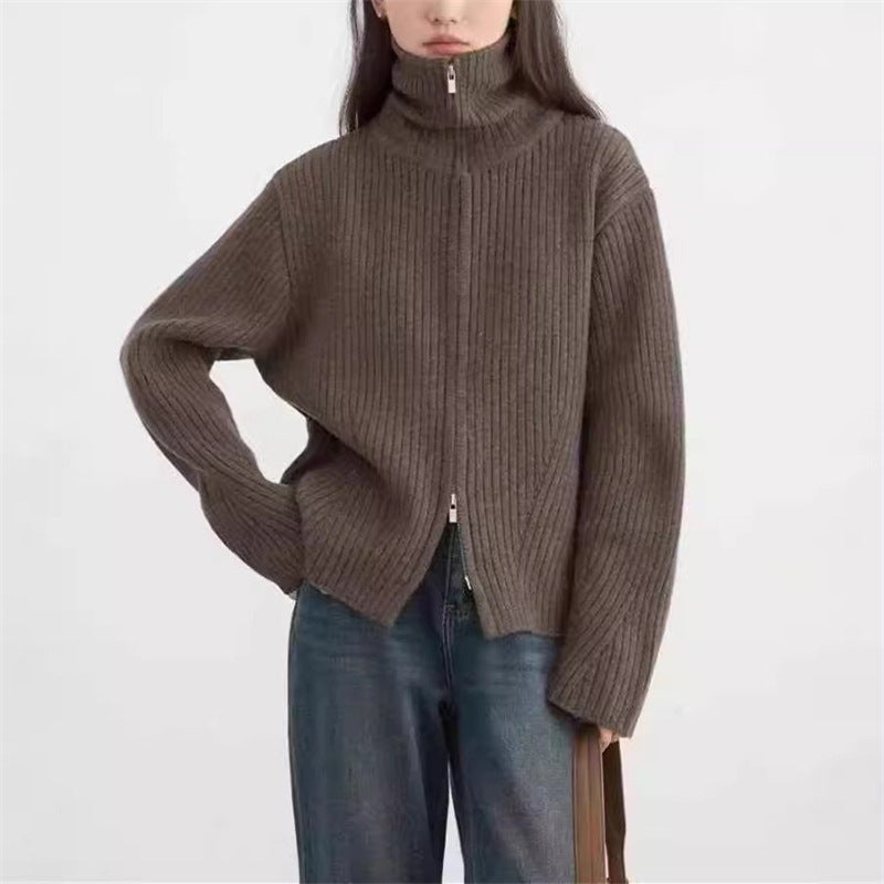 Gilet pour femmes avec fermeture éclair sportive et texture côtelée Chic & Stil
