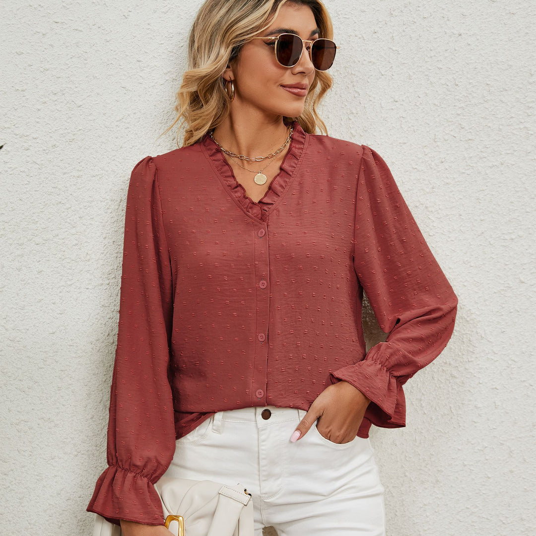 Women's blouse with ruffled details and puff sleeves Lune London