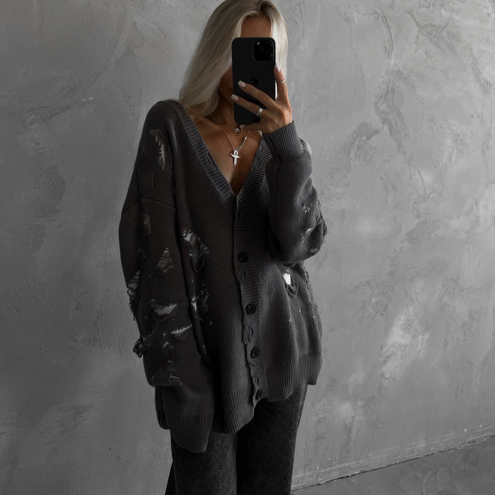 Oversized knit jacket for women with a floral design and a relaxed fit Lune London