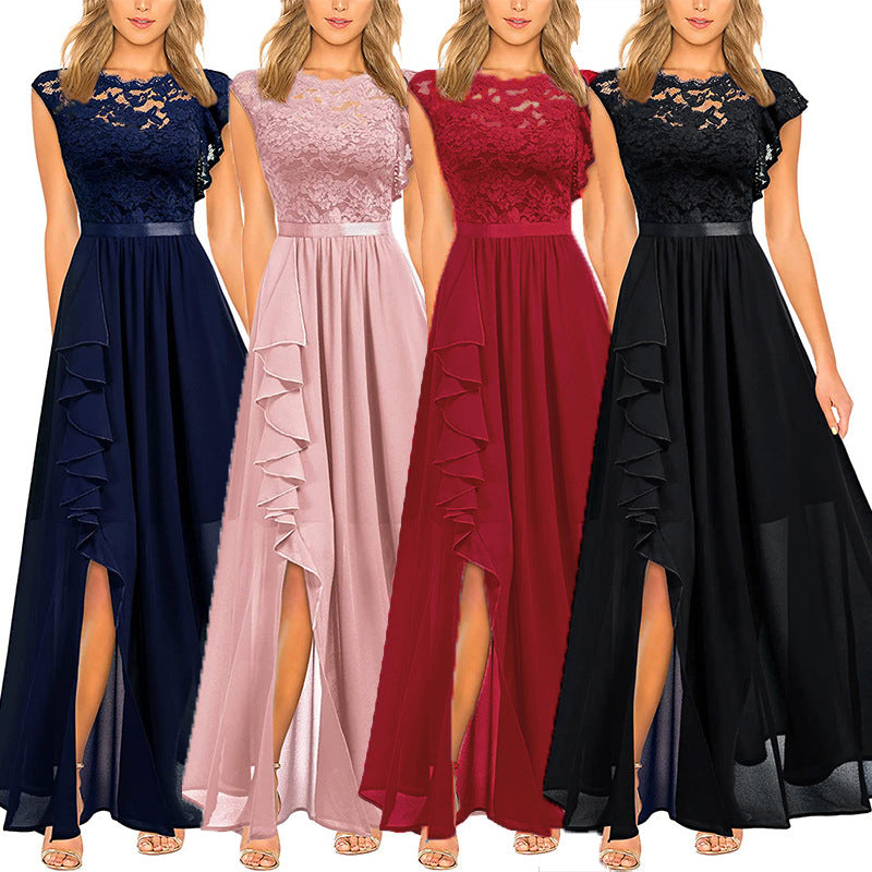 Ladies Elegant Evening Dress in Lace and Chiffon Lune London