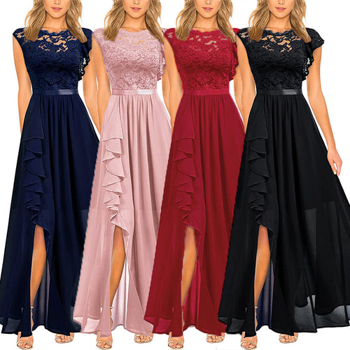 Ladies Elegant Evening Dress in Lace and Chiffon Lune London