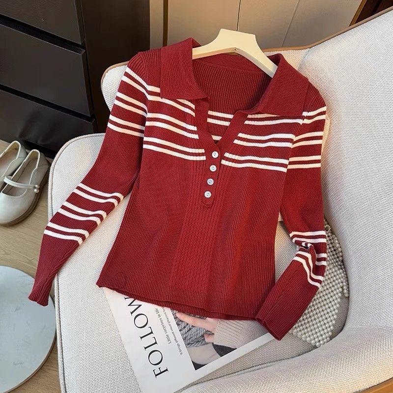 Sweat à rayures pour femmes avec patte de boutonnage et col classique Chic & Stil