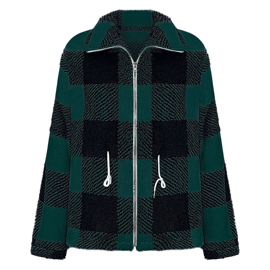 Fleece jacket for women with a trendy check pattern and practical pockets Lune London