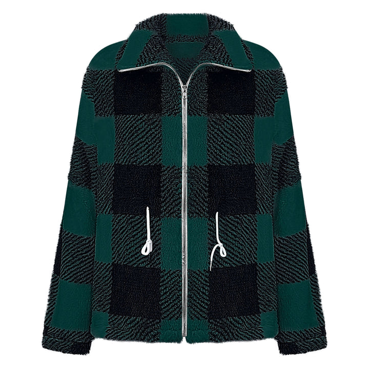 Fleece jacket for women with a trendy check pattern and practical pockets Lune London