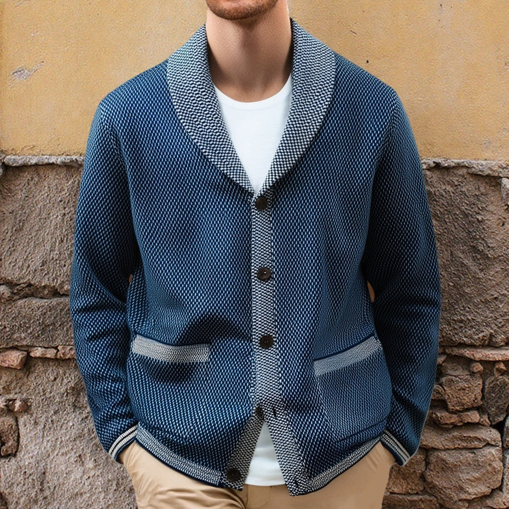 Men's knitted jacket with elegant button details and a wide shawl collar Lune London