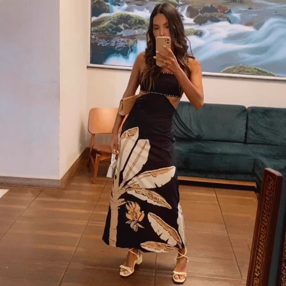 Maxi dress for women with floral print and elegant straps Lune London