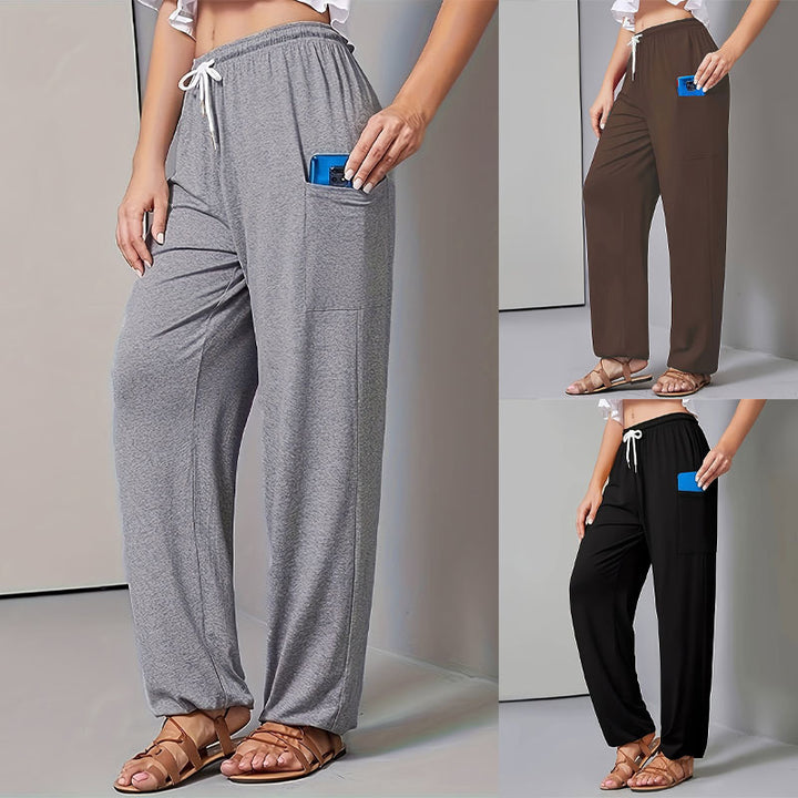 Women Comfortable Leisure Pants with Practical Pockets and Elastic Waist Lune London