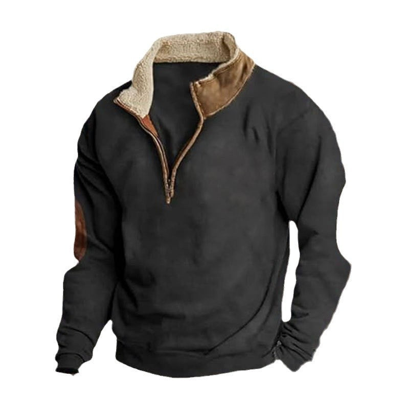 Men's fleece sports sweater with contemporary high collar and fashionable faux leather applications Lune London