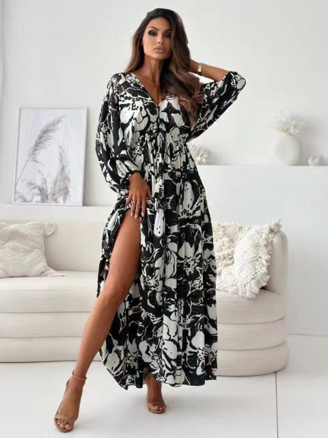Bohemian maxi dress for women with high slit Lune London