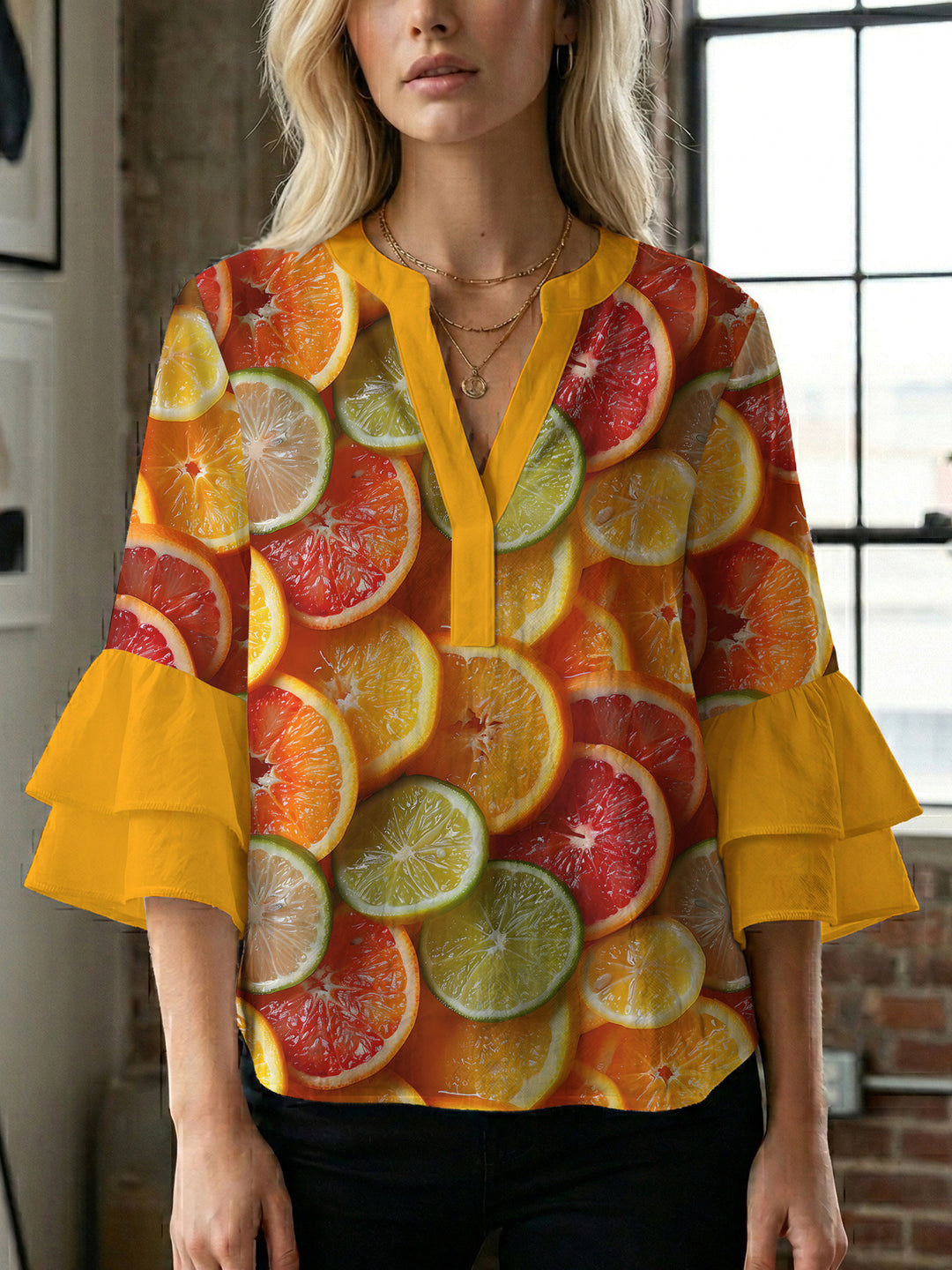 Women Elegant Top with Voluminous Puff Sleeves and Floral Print Lune London