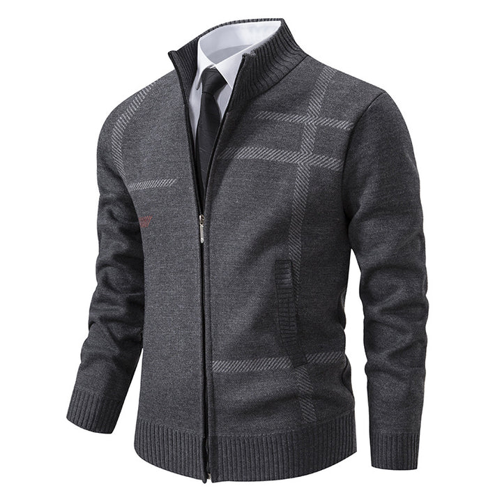 Men's knit jacket with graphic patterns and high collar Lune London