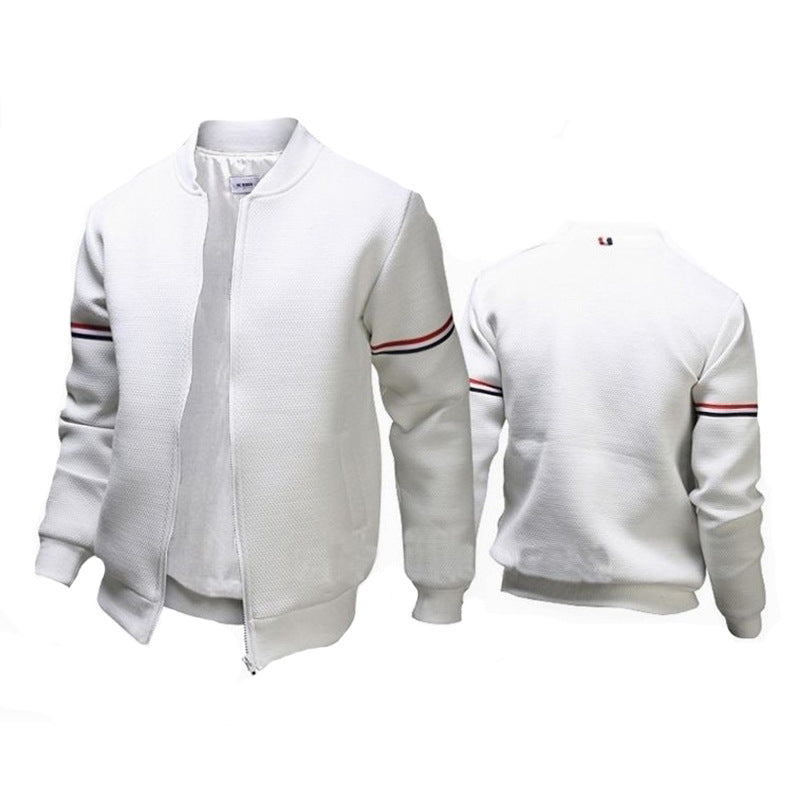 Men's zip-up sports jacket with textured surface and contrasting stripes Lune London