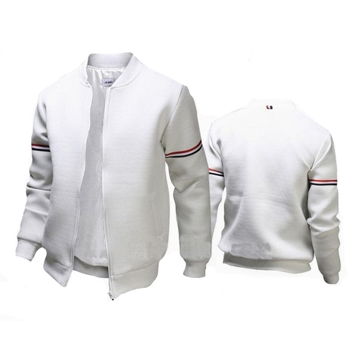 Men's zip-up sports jacket with textured surface and contrasting stripes Lune London