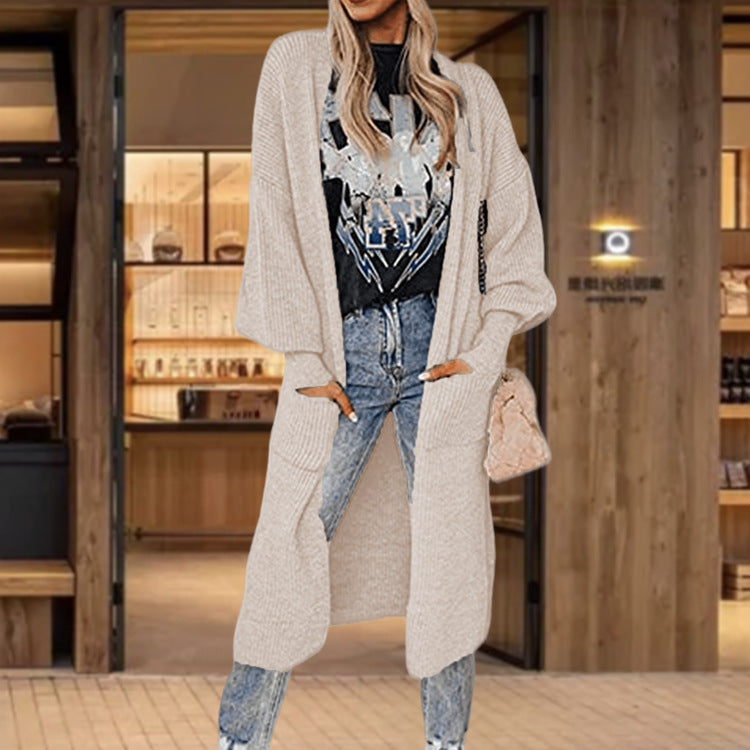 Knitted cardigan for women with wide sleeves and practical inset pockets Lune London