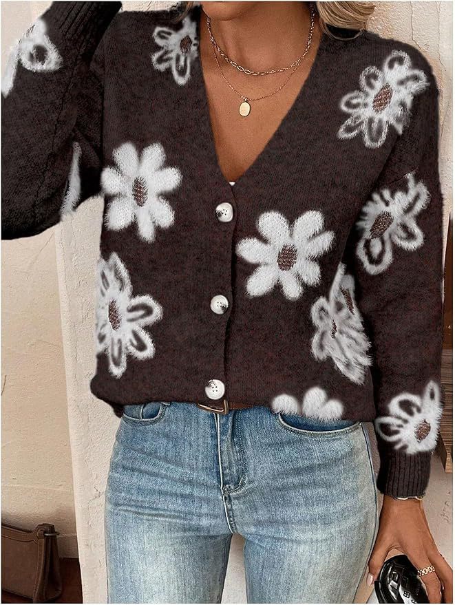 Ladies cozy cardigan with floral pattern Lune London