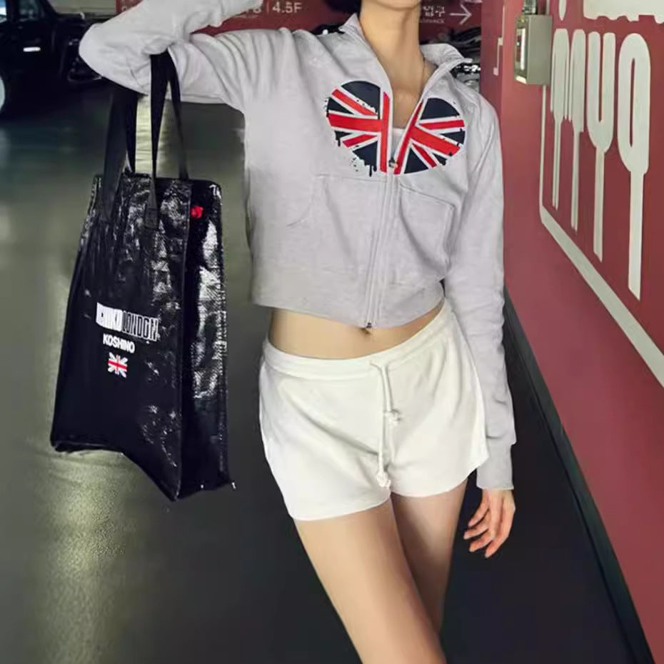 Hooded jacket for women with creative design and trendy Union Jack print Lune London