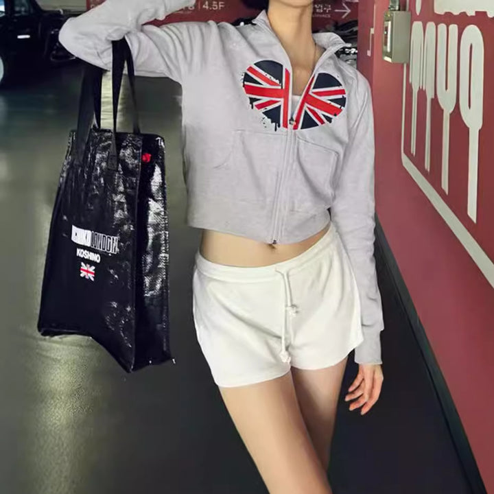 Hooded jacket for women with creative design and trendy Union Jack print Lune London