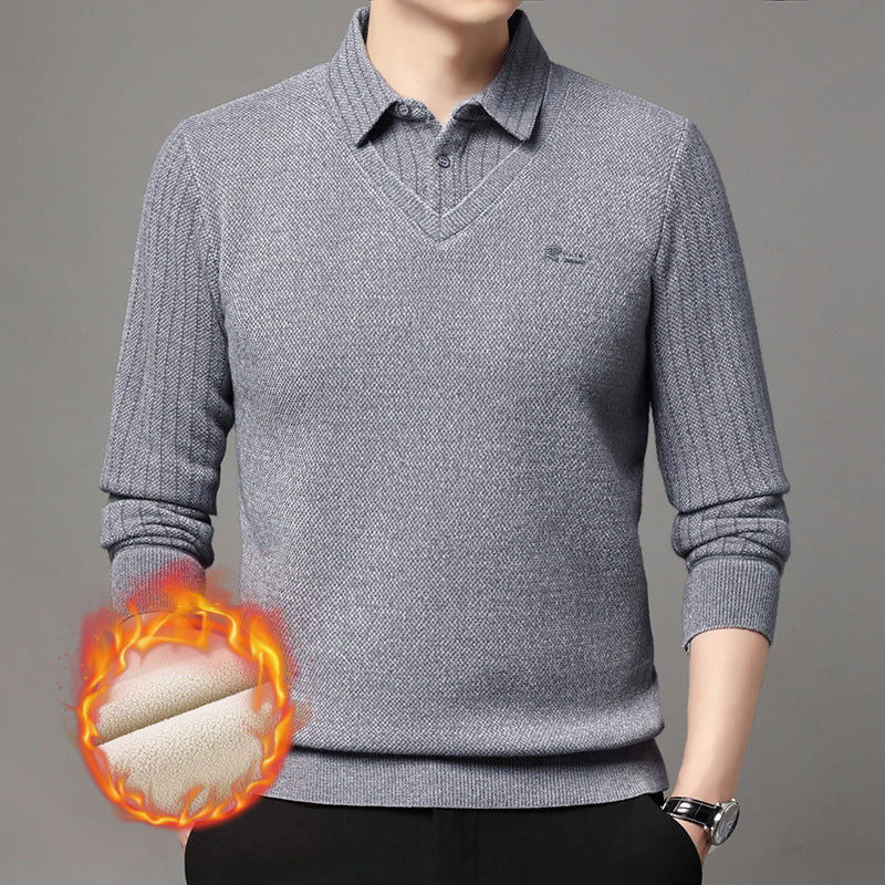 Elegant V-neck sweater for men with structured sleeves and a classic shirt collar Lune London