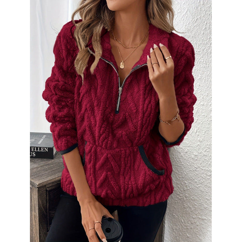 Ladies comfortable hoodie with high zip and practical pockets Lune London