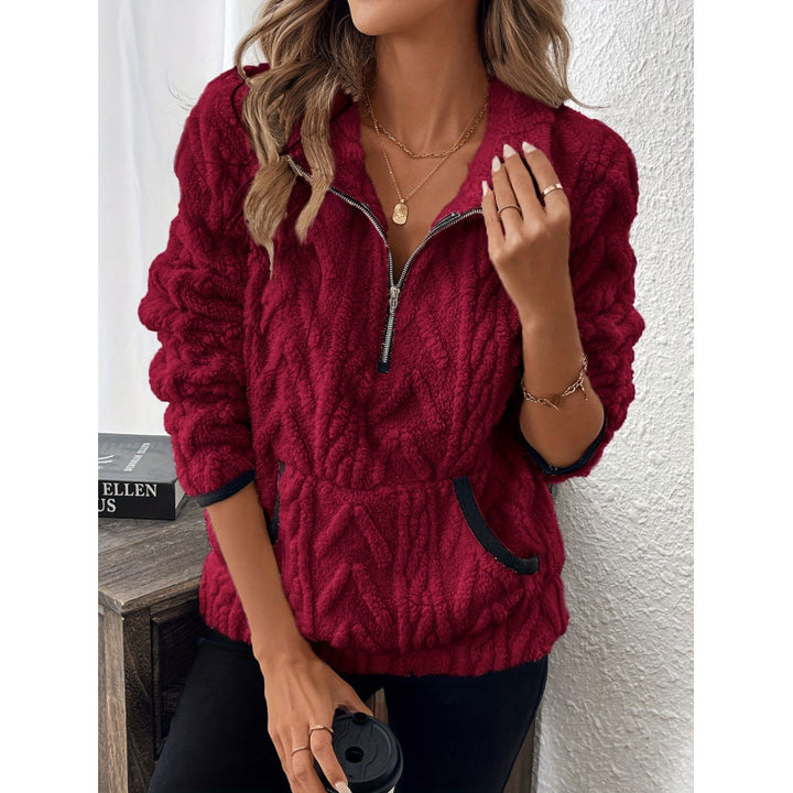 Ladies comfortable hoodie with high zip and practical pockets Lune London