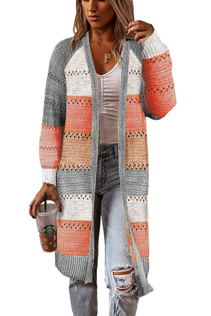 Women's knit jacket with a trendy color block design and airy crochet details Lune London