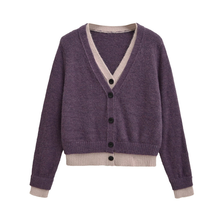 Elegant sweater for women with a deep V-neck and decorative buttons Lune London