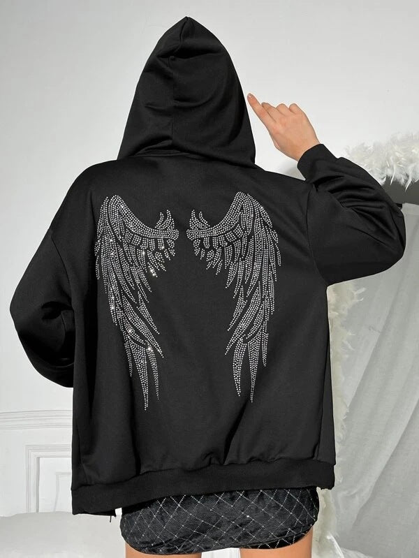 Ladies Hoodie with Sparkling Wing Design Chic & Stil
