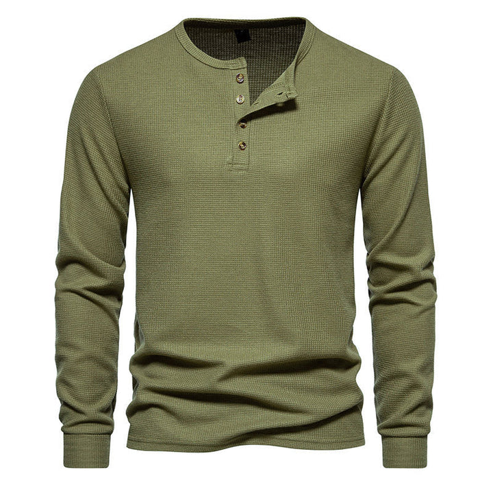 Men's Long Sleeve Henley Shirt with Textured Surface Pattern and Practical Button Details Lune London