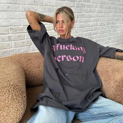 Oversized t-shirt for women with trendy ripped details Lune London