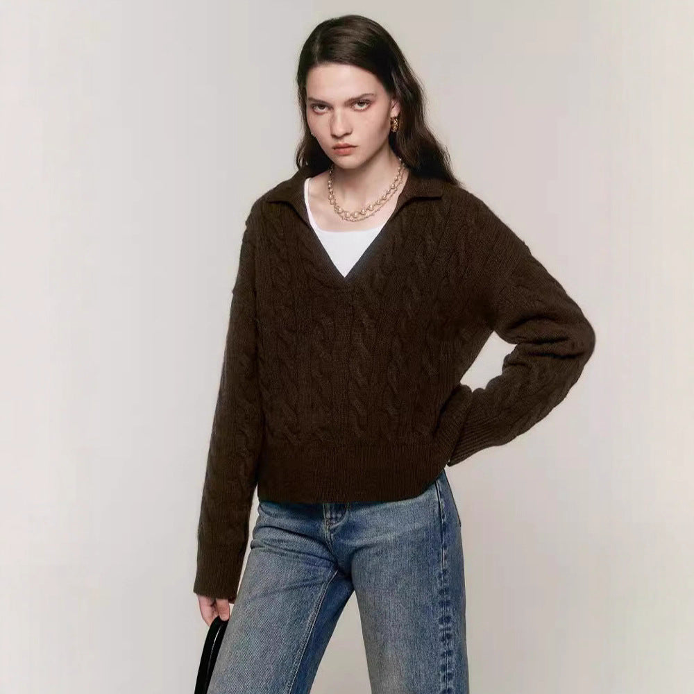 Pull en maille épaisse pour femme avec décolleté en V Chic & Stil