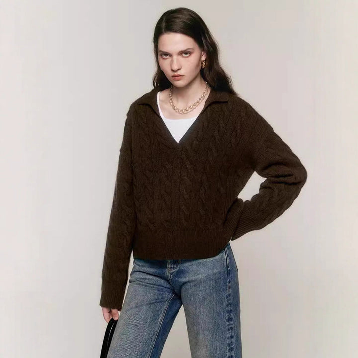 Pull en maille épaisse pour femme avec décolleté en V Chic & Stil