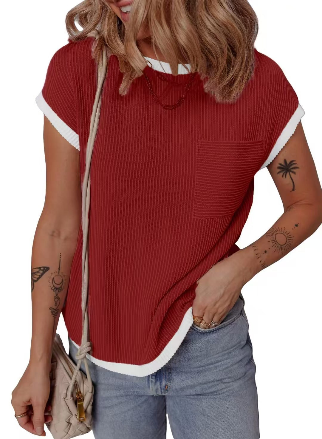 Casual and breathable waffle t-shirt for ladies with pocket Lune London