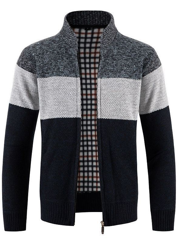 Fashionable knitted jacket for men with contrast stripes and a quilted lining Lune London
