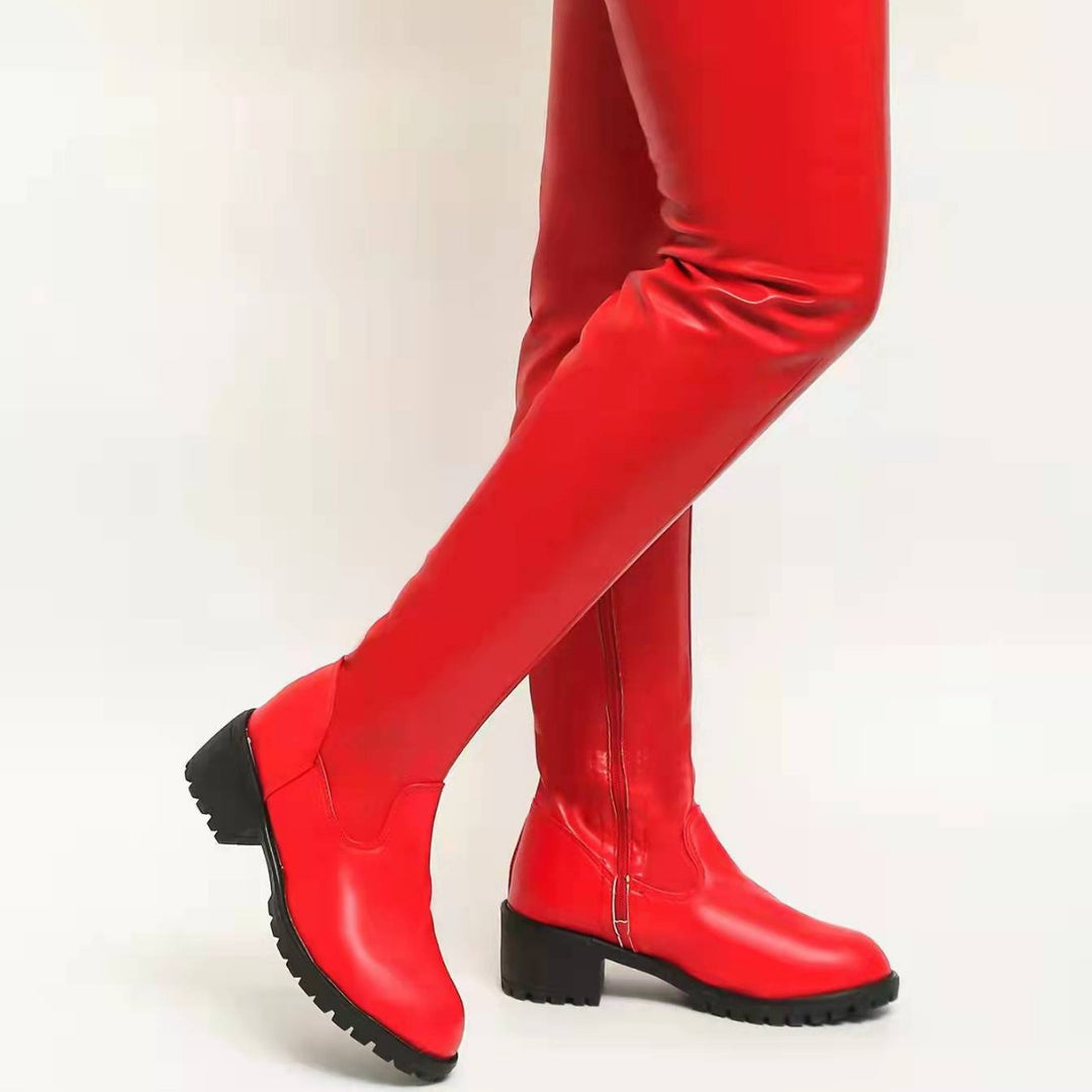 Knee-high synthetic leather boots for women with non-slip sole Lune London