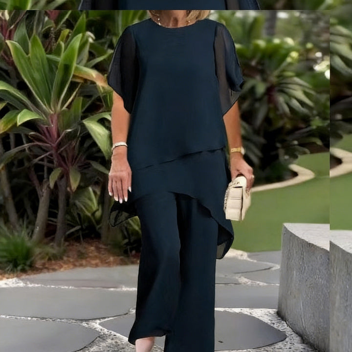 Women Elegant Two-Piece Set with Airy Sleeves and Asymmetrical Hem Lune London