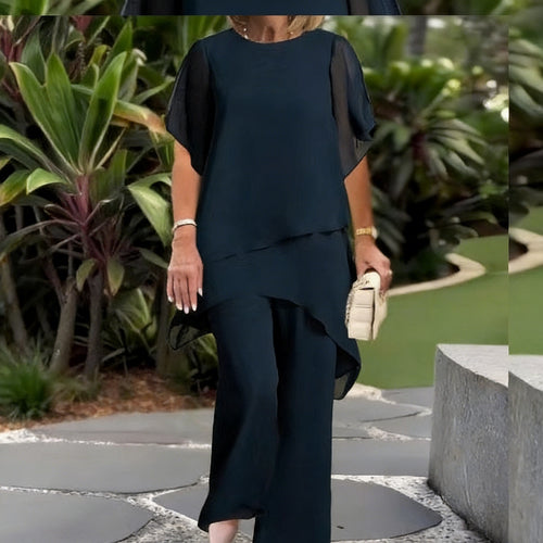 Women Elegant Two-Piece Set with Airy Sleeves and Asymmetrical Hem Lune London