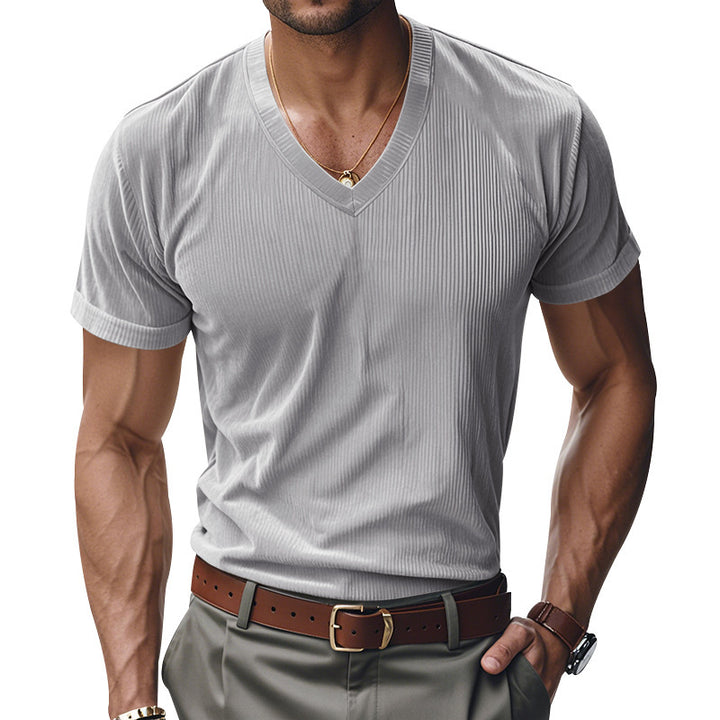 Modern V-neck T-shirt for men in textured material Lune London