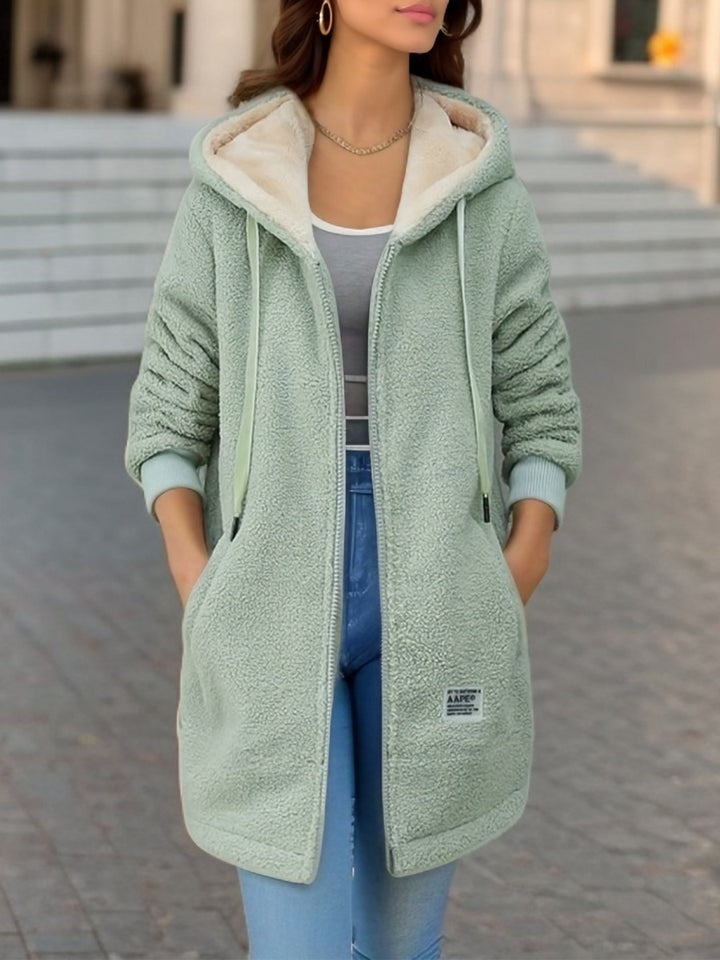 Lady Casual Teddy Jacket with Hood and Practical Pockets Lune London