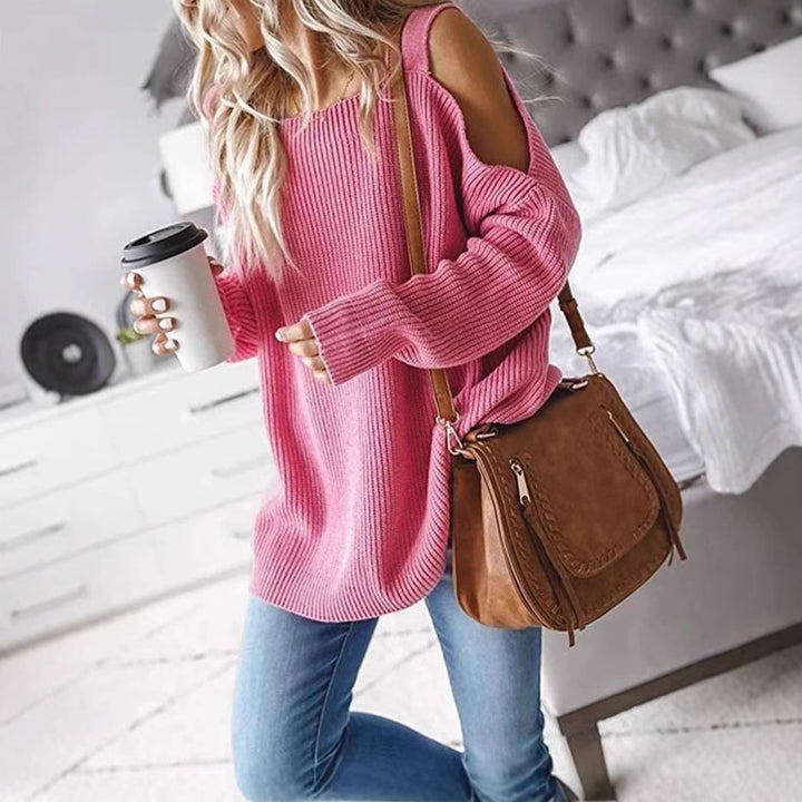 Pull-over tricot off-shoulder pour femmes avec matériau doux et coupe décontractée Lune London