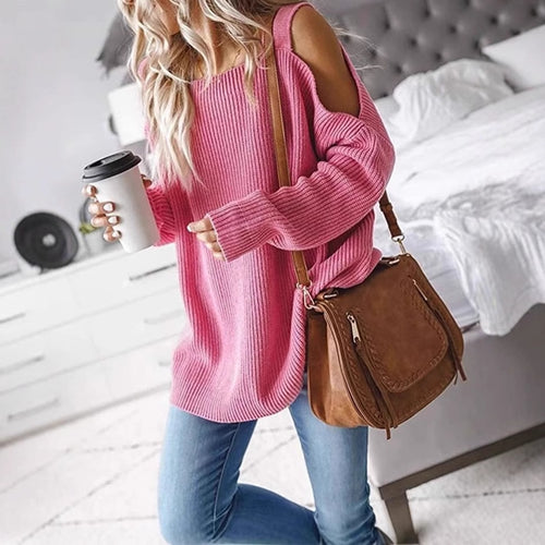 Pull-over tricot off-shoulder pour femmes avec matériau doux et coupe décontractée Lune London