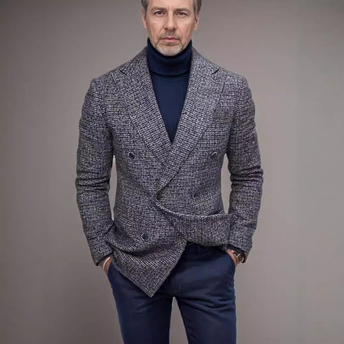 Elegant men's blazer with double-breasted modern tartan Lune London