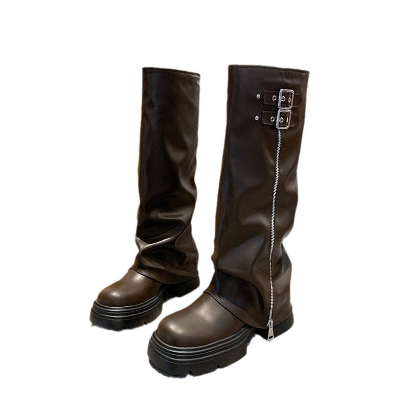 Knee-high boots for women with trendy zipper and adjustable strap Lune London