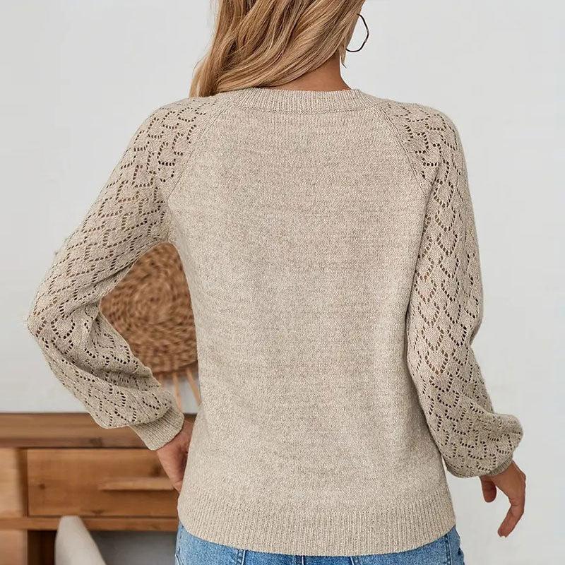 Pull en tricot pour femmes avec des manches à motif dentelle raffiné Chic & Stil