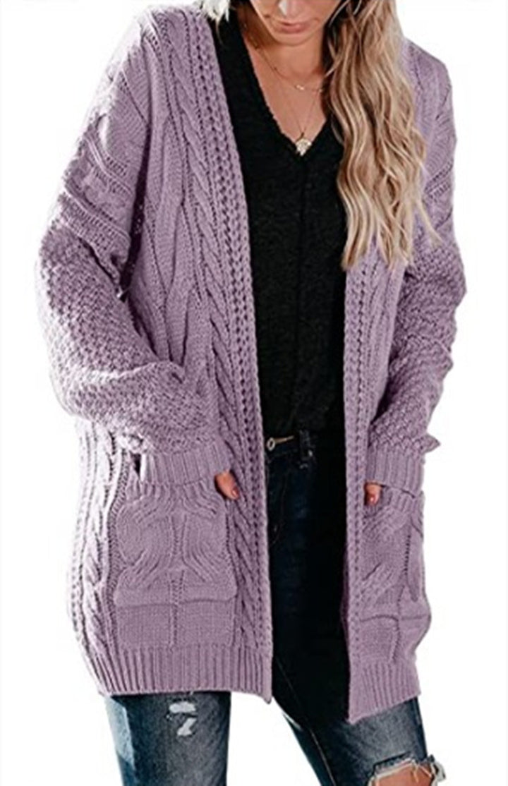 Women chunky knit cardigan with feminine silhouette and practical pockets Lune London